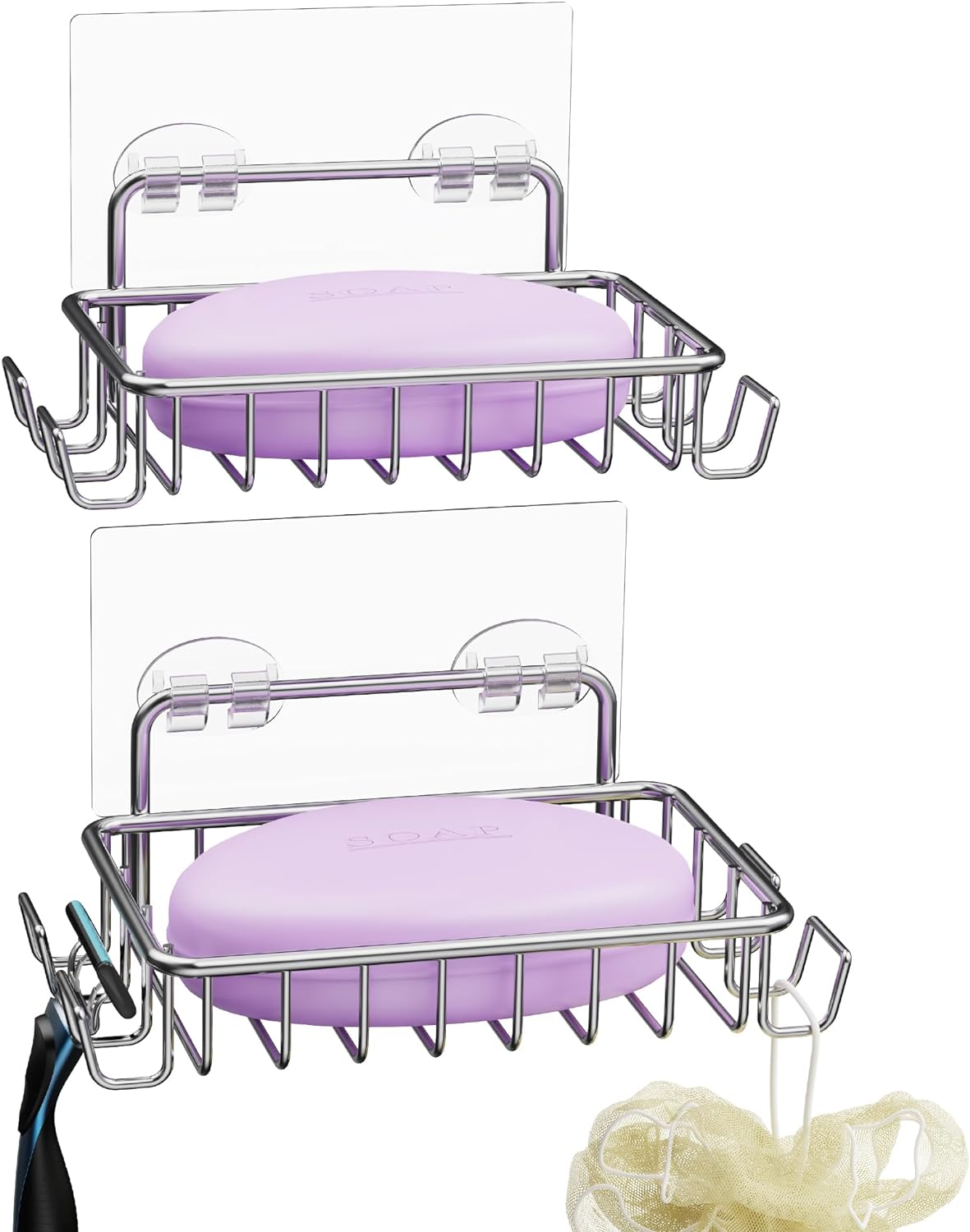 Nieifi Soap Dish,Bar Soap Holder for Shower Wall with 4 Hooks Stainless Steel Ad...