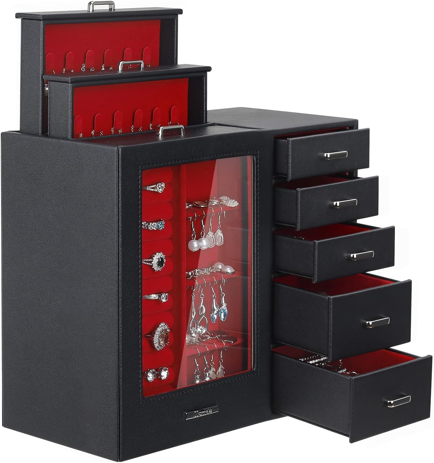 Homde Large Jewelry Box/Organizer/Case with Glass Window, Drawers for Necklaces...