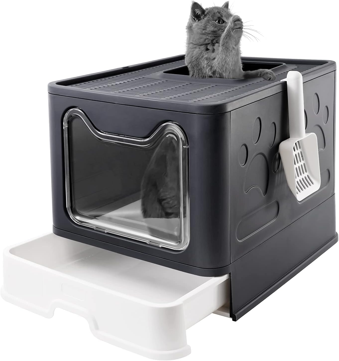 Bolux Foldable Cat Litter Box with Lid, Extra Large, Drawer Type Cat Litter Pan...