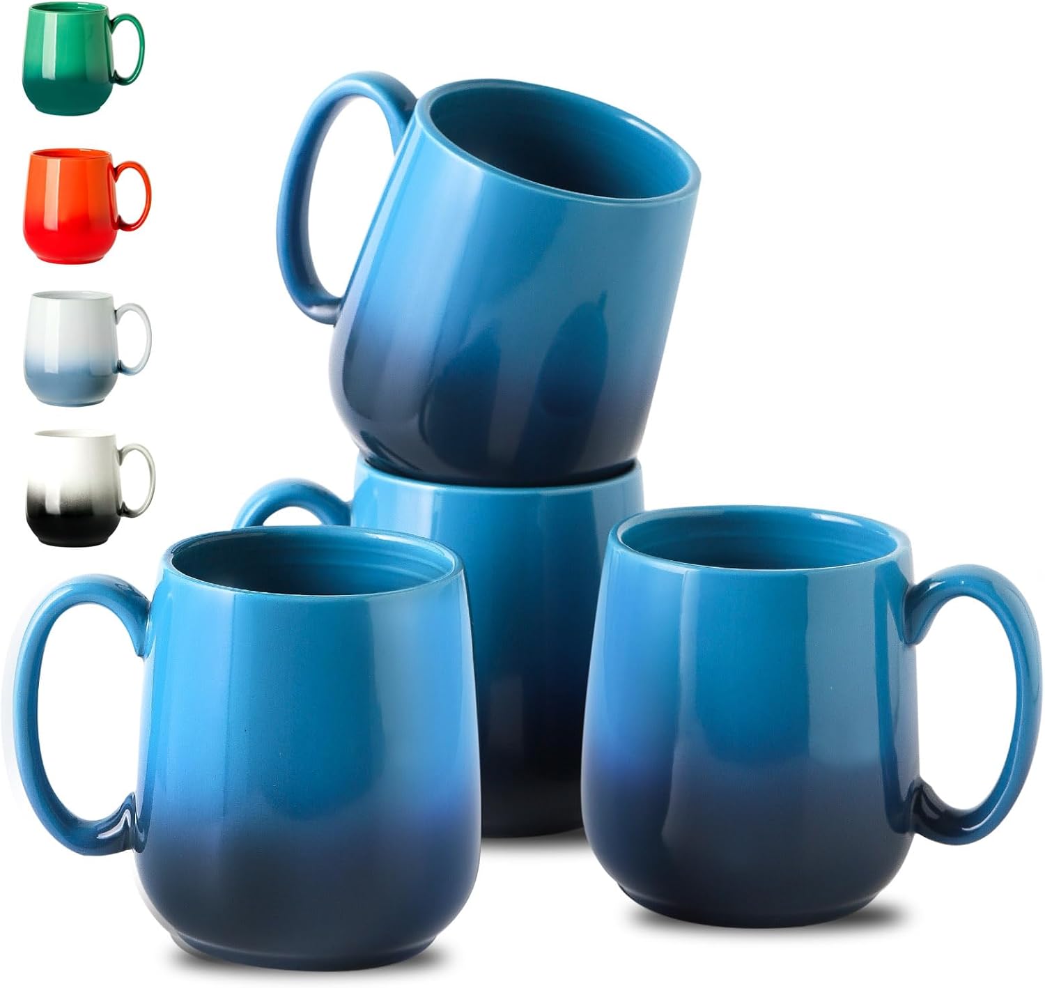 Hasense Coffee Mugs Set of 4, 15 Ounce Coffee Cups with Comfortable Handle, Cera...