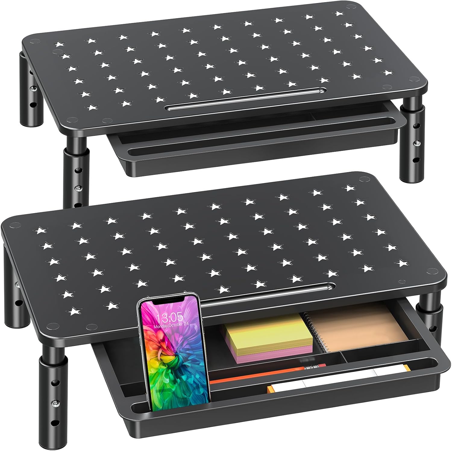 Zimilar 2 Pack Monitor Stand Riser with Drawer - 3 Height Adjustable Metal Monit...