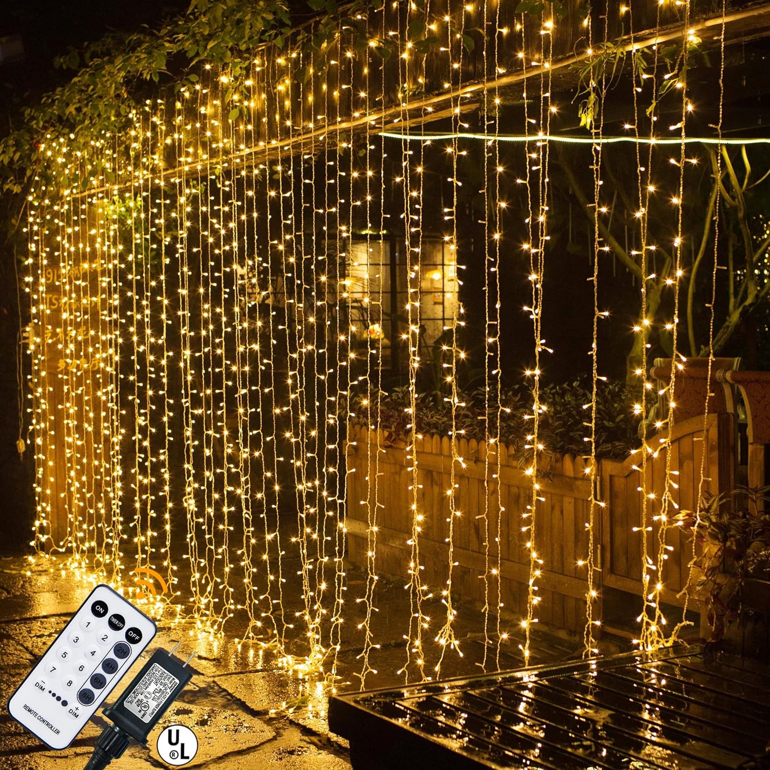 MAGGIFT 304 LED Curtain String Lights, 9.8 x 9.8 ft, 8 Modes Plug in Fairy Strin...