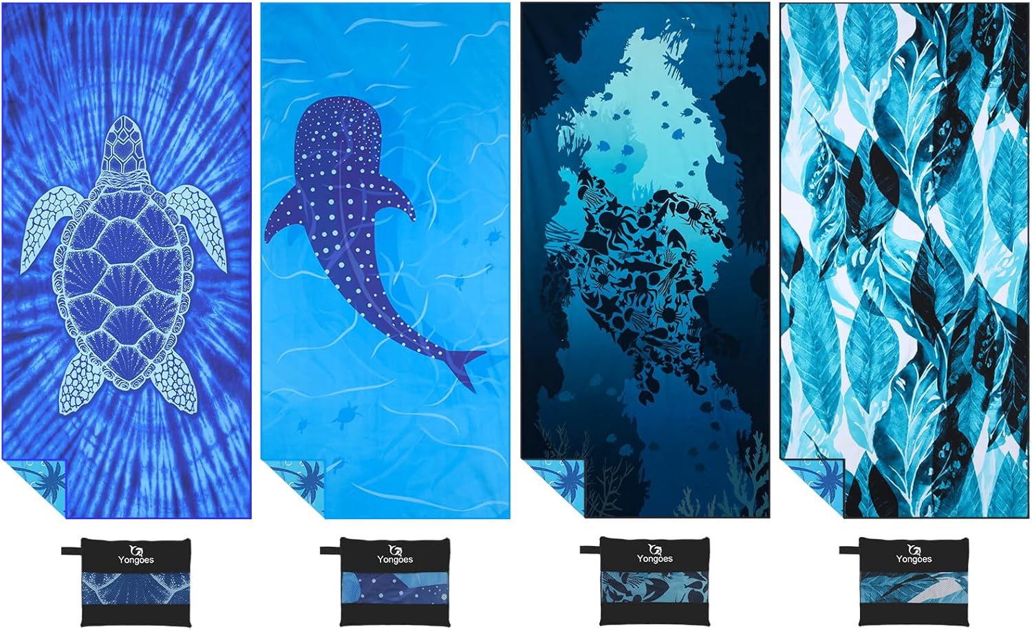 4 Pack Microfiber Lightweight Thin Beach Towel Sand Free Quick Dry Super Absorbe...