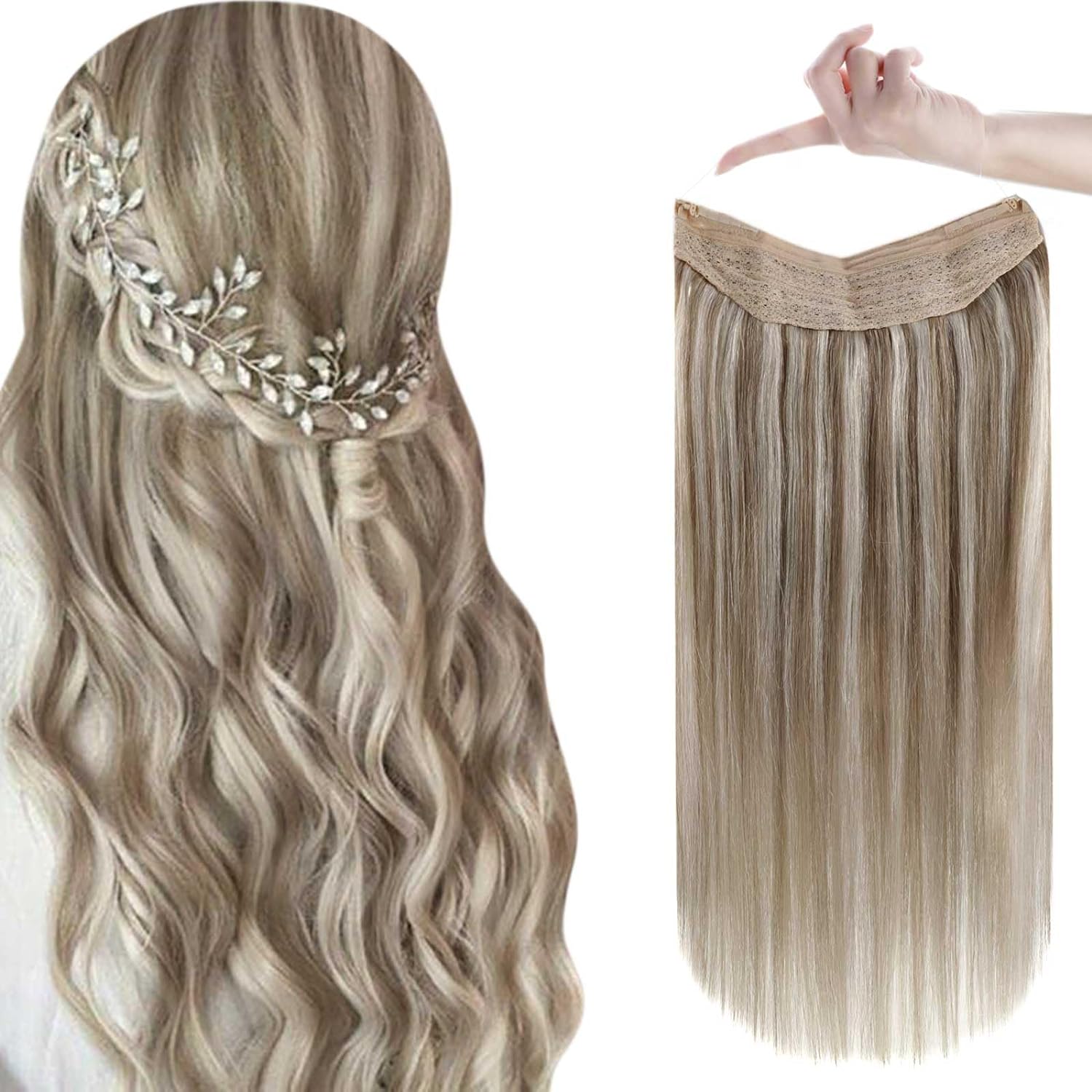 Easyouth Wire Hair Extensions Real Human Hair BlondeFish Wire Hair Extensions Hu...