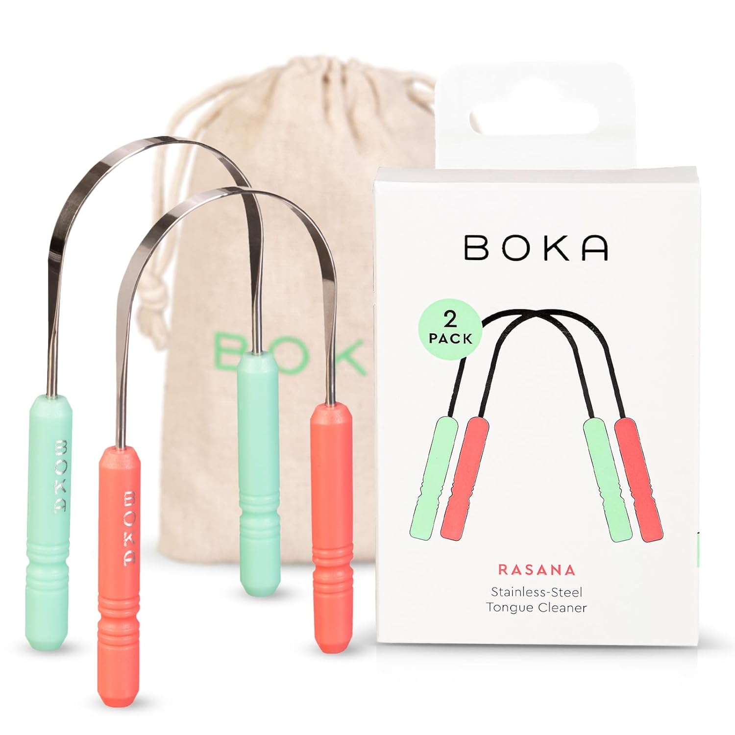 Boka Tongue Scraper for Adults & Kids with Case - Stainless Steel Tongue Cleaner...