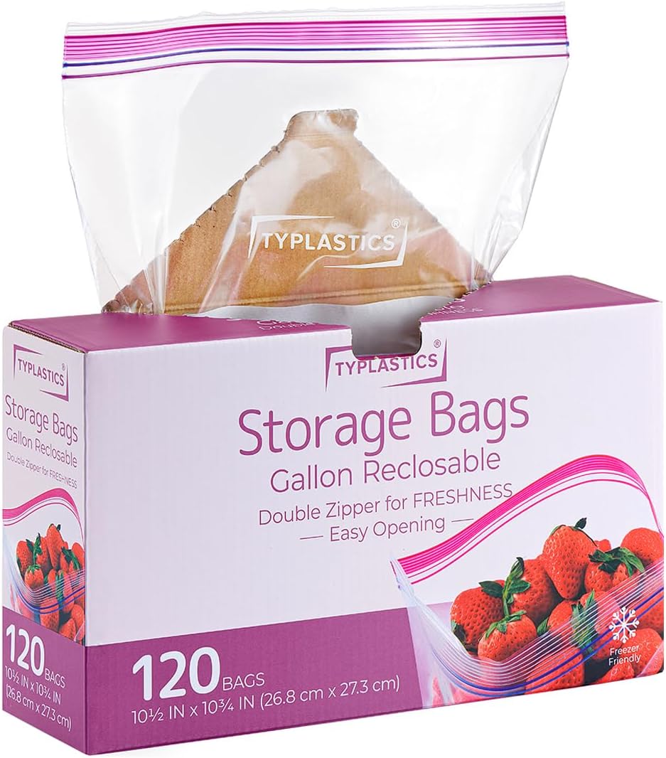Gallon Food Storage Freezer Bags, Double Zipper for Freshness, Easy Open Design,...