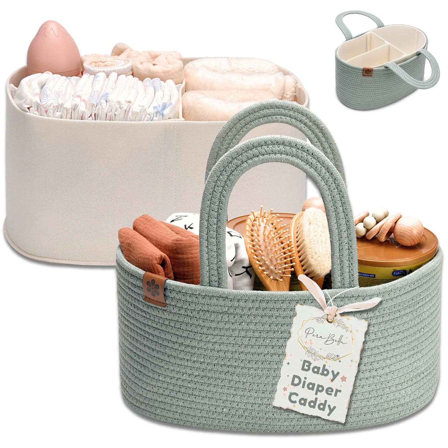 Best PeraBella Baby Diaper Caddy, Special Baby Storage Basket for Diapers and Ba...