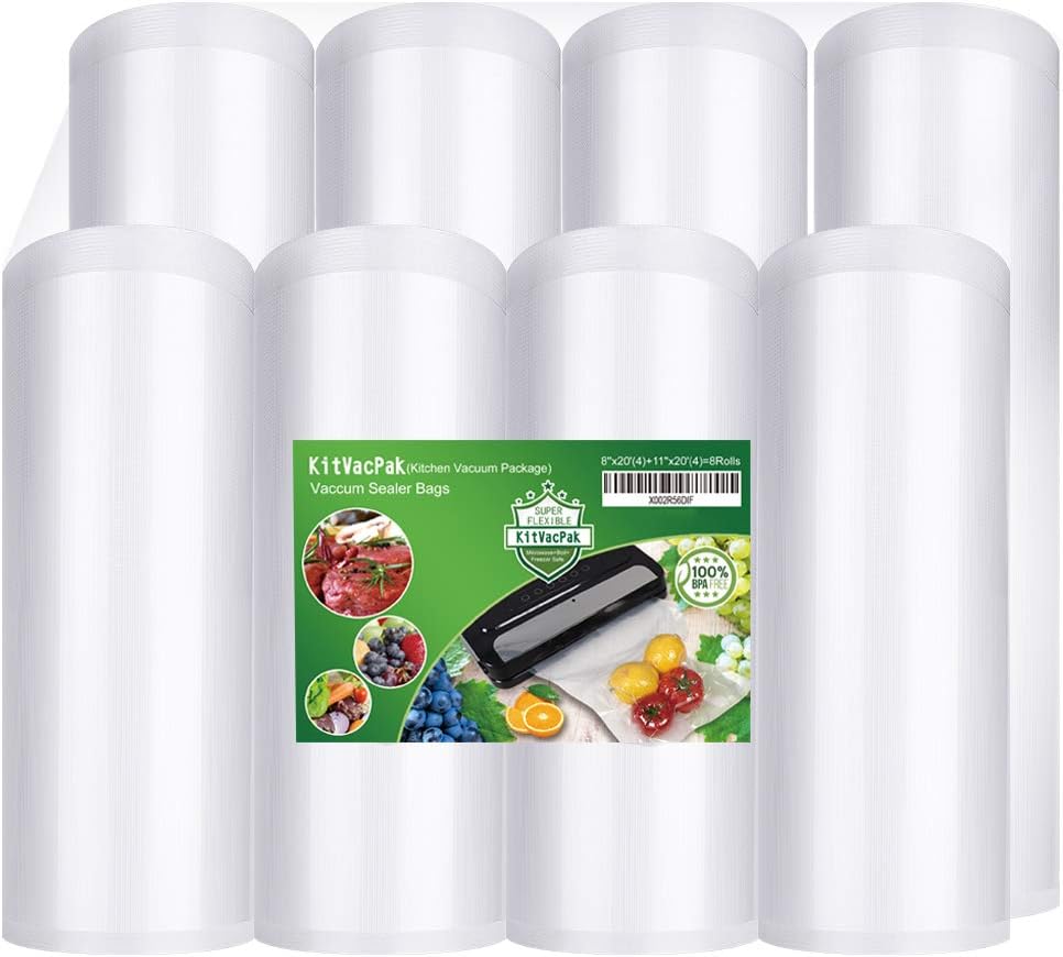 Best 8 Pack Vacuum Sealer Bags, Special 8"x20' and 11"x20' Heavy Duty Rolls, Uni...
