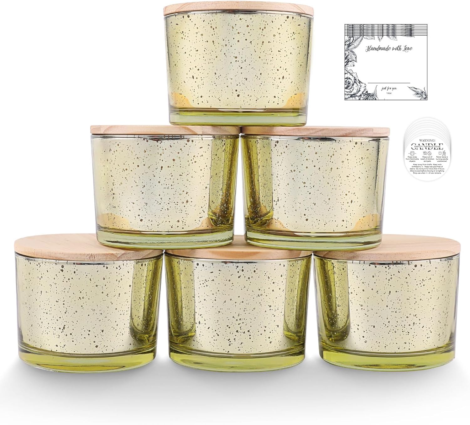 Best simeitol 6pcs 16oz Gold Candle Jars with Lids, Special 3-Wick Speckled Gold...