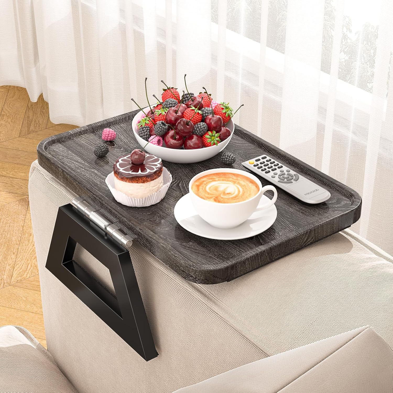 Best YASONIC Couch Arm Tray, Special Wood Sofa Armrest Tray for Small Space, Uni...