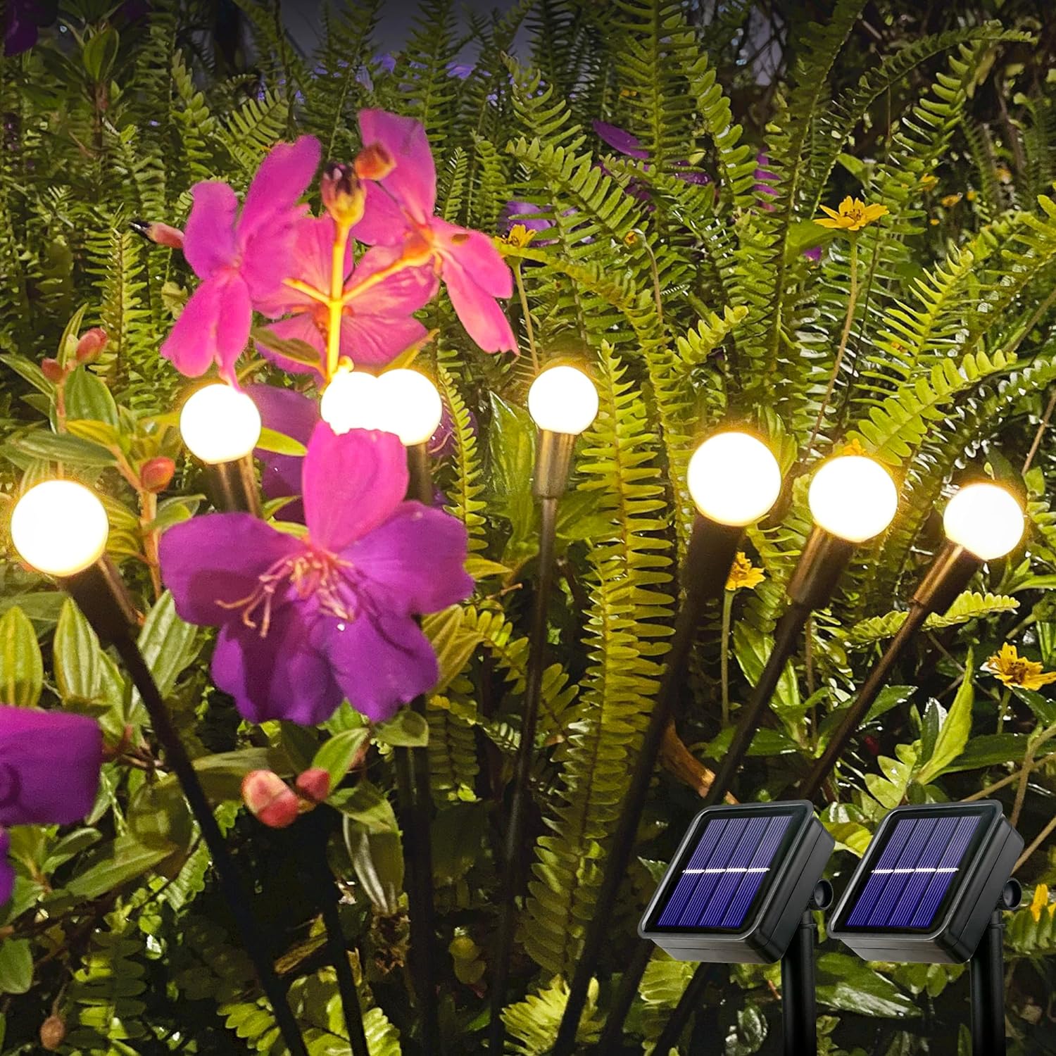 Best Solar Garden Lights, Special 2-Pack 8LED Starburst Swaying Solar Firefly Li...