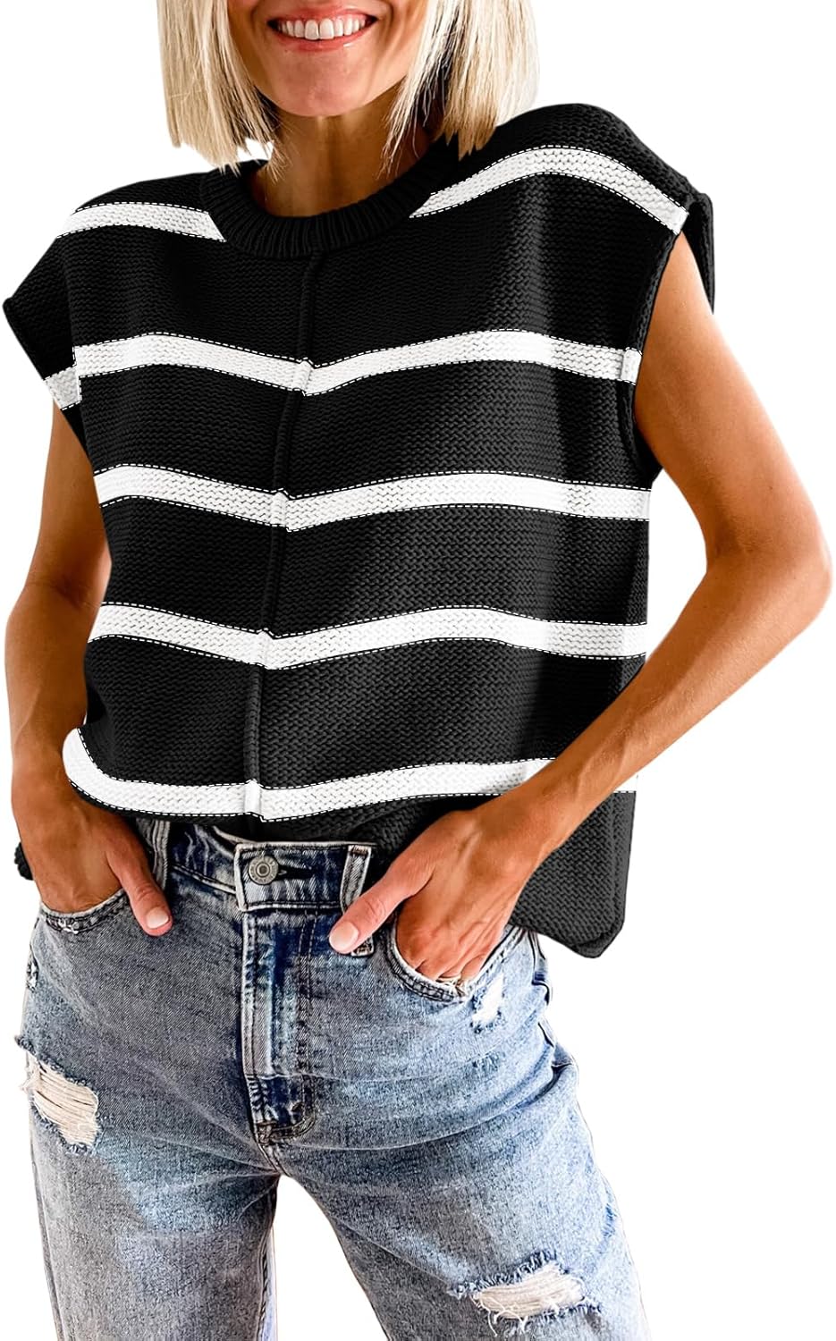 Best Saodimallsu Womens Tank Tops, Special Cap Sleeve Tank Tops with Striped Cre...