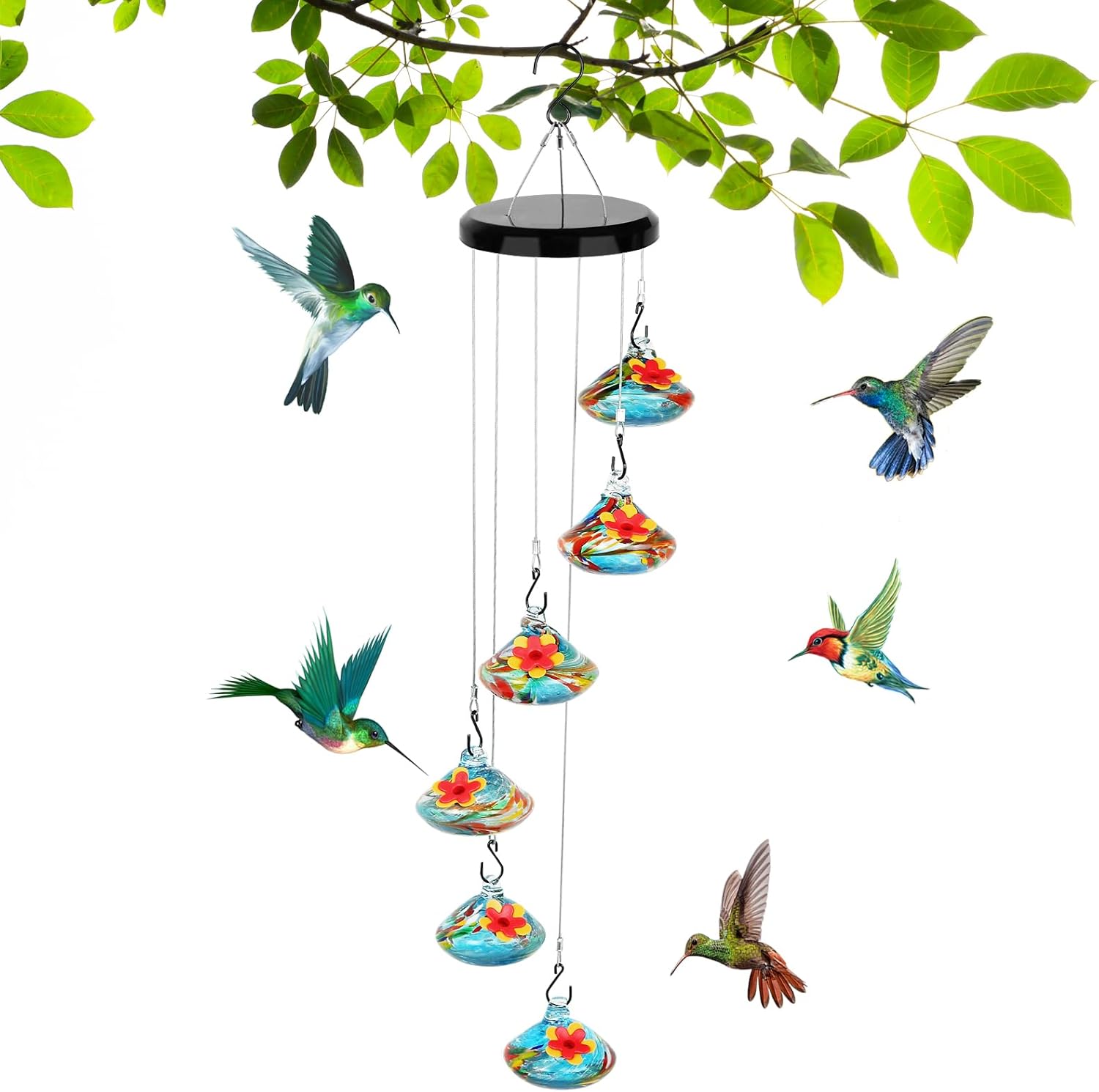 Best Wind Chime Hummingbird Feeder, Special Glass Hummingbird Feeders for Outdoo...