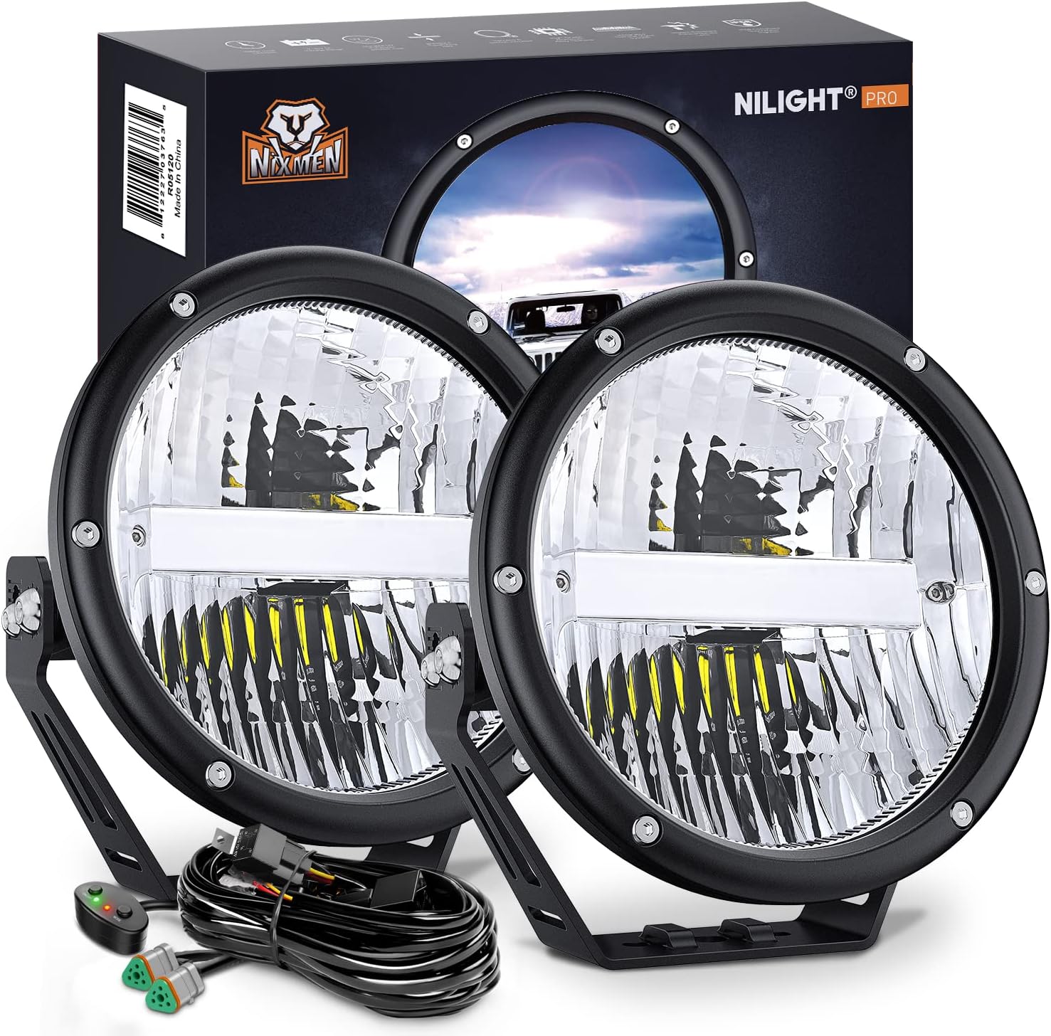 Best Nilight 7Inch Round Offroad Lights, Special 2PCS 120W LED High Low Beam Dri...