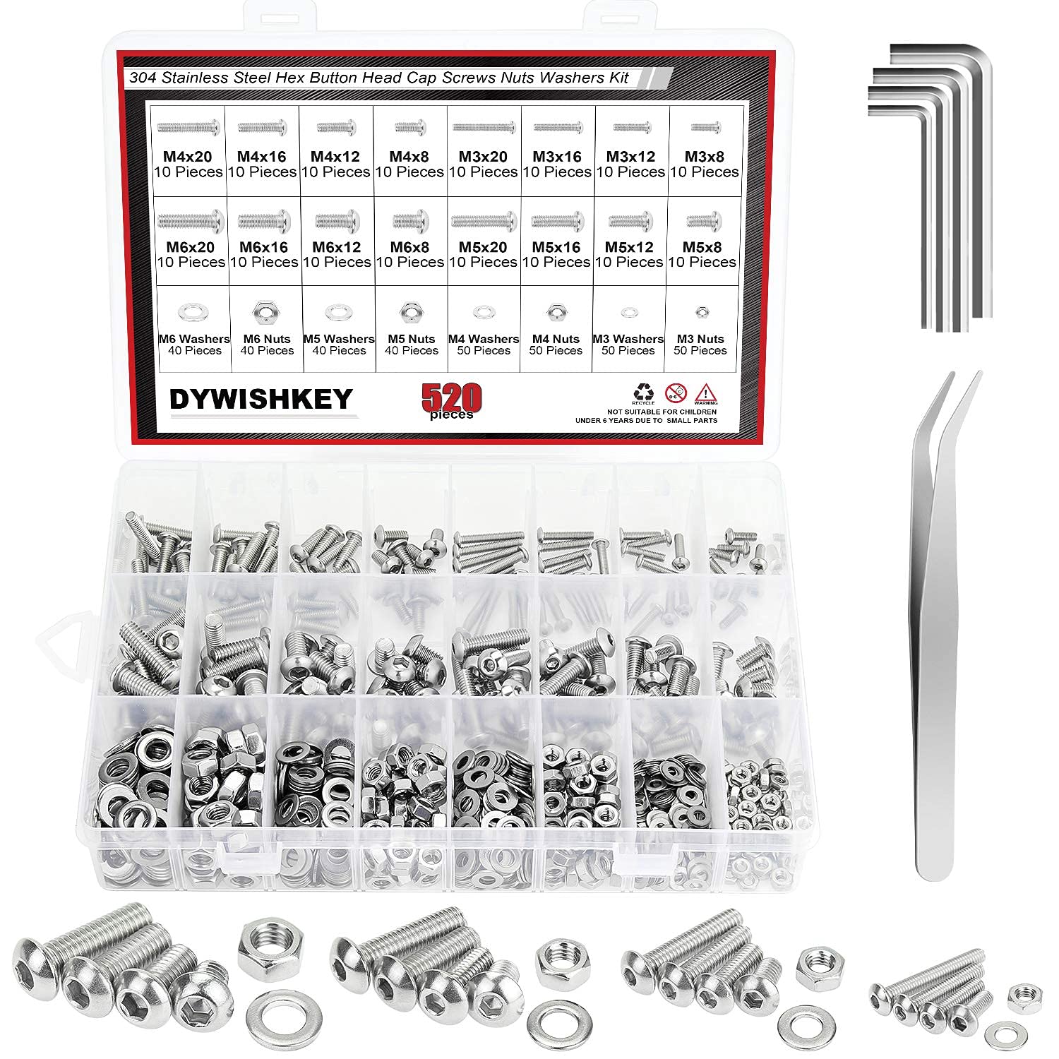 Best 520 PCS M3 M4 M5 M6, High-Quality 304 Stainless Steel Hex Button Head Cap B...