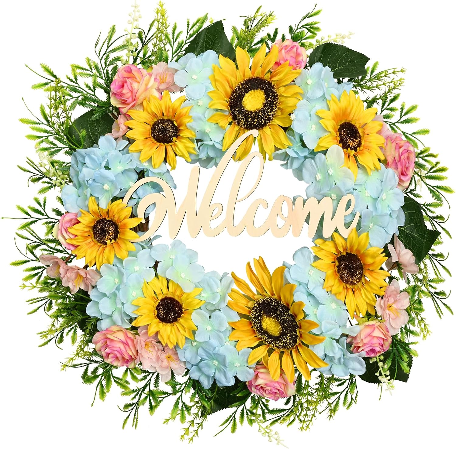 Best Waipfaru Sunflower Wreaths, Special Spring Door Wreath with Hydrangea and W...