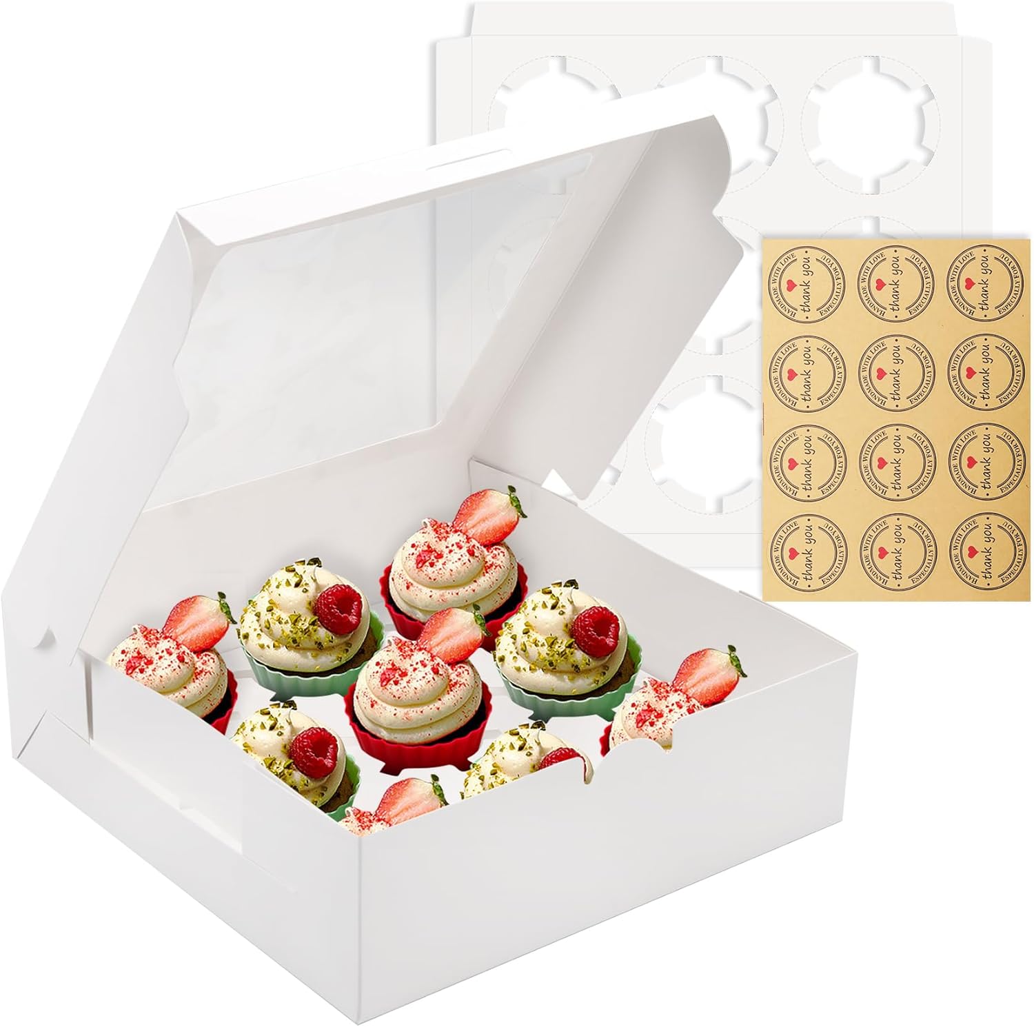 Best 24 Pack 9-Count White Cupcake Boxes, Special Cupcake Holders With Window an...