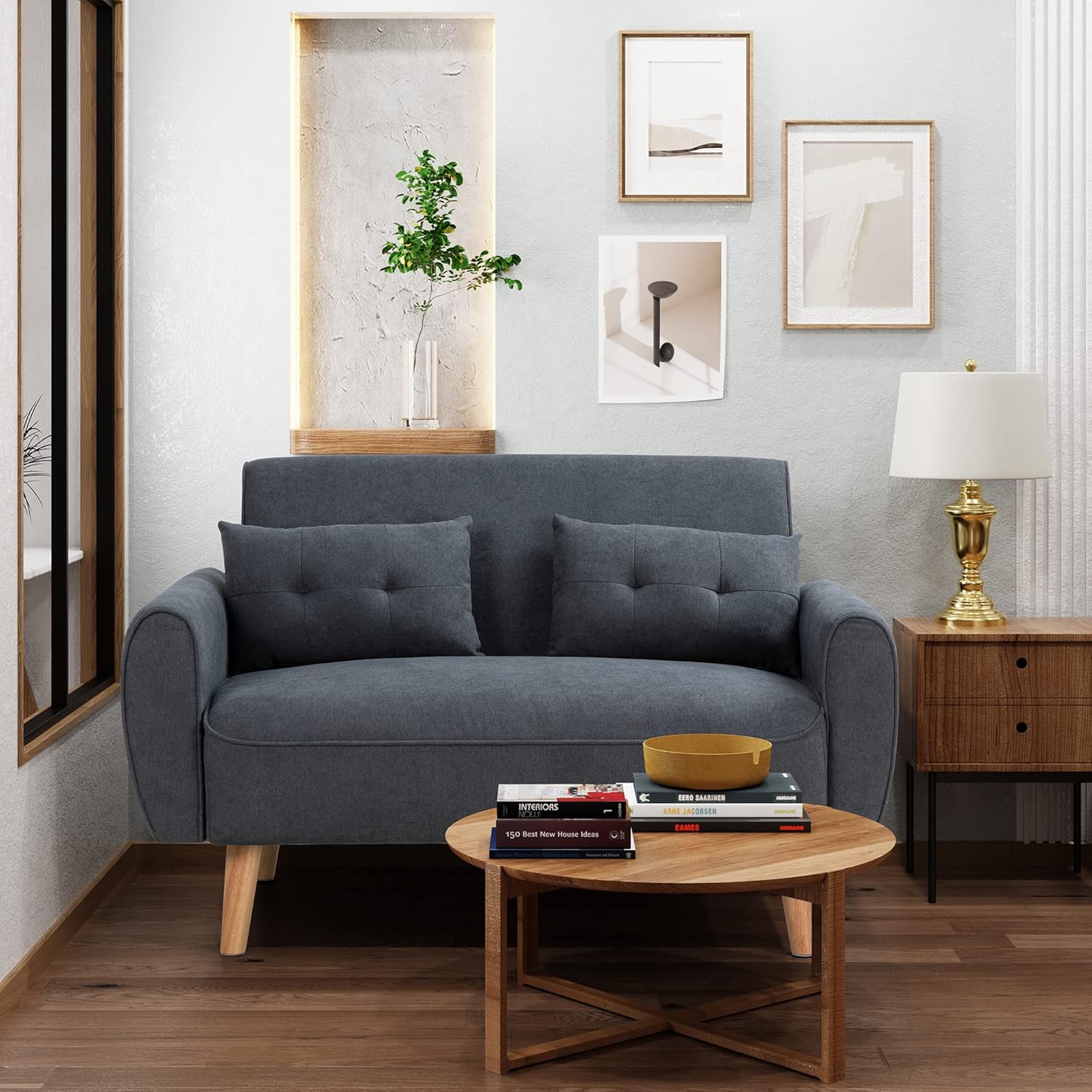 Shintenchi 47" Small Modern Loveseat Couch Sofa, F...