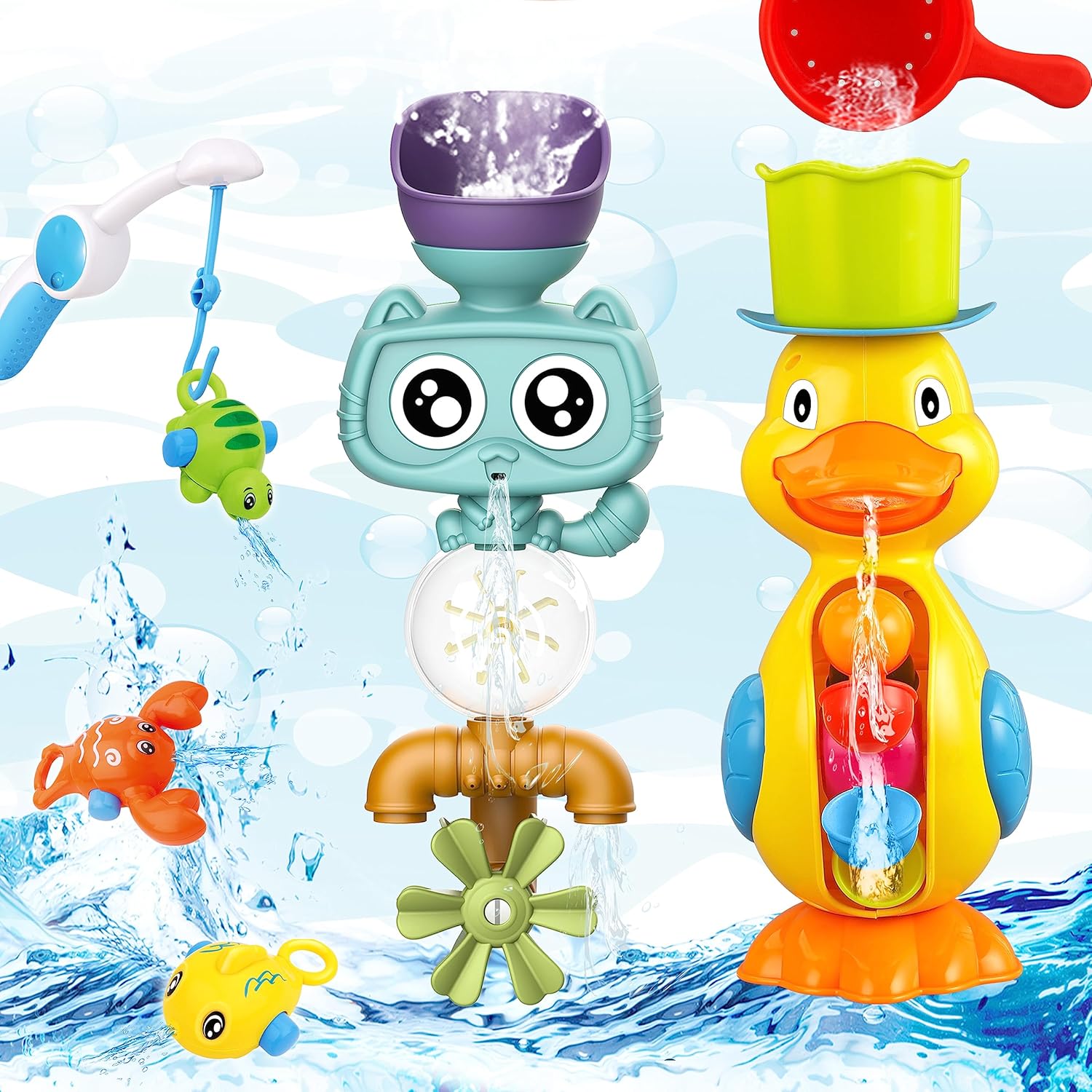 Best Bath Toys, Unique Bath Toys for Toddlers 1-3 3-5, Cute Duck Cat Waterfall w...