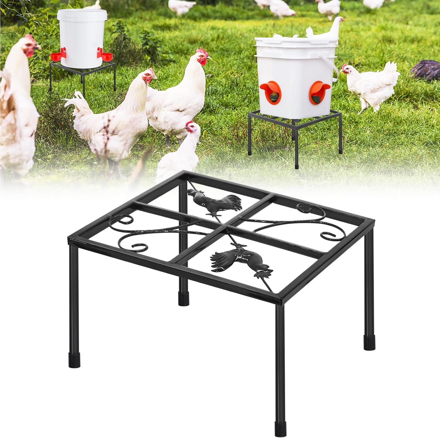 Best Metal Stand for Chicken Feeder Waterer, High-Quality Iron Square Stand Hold...