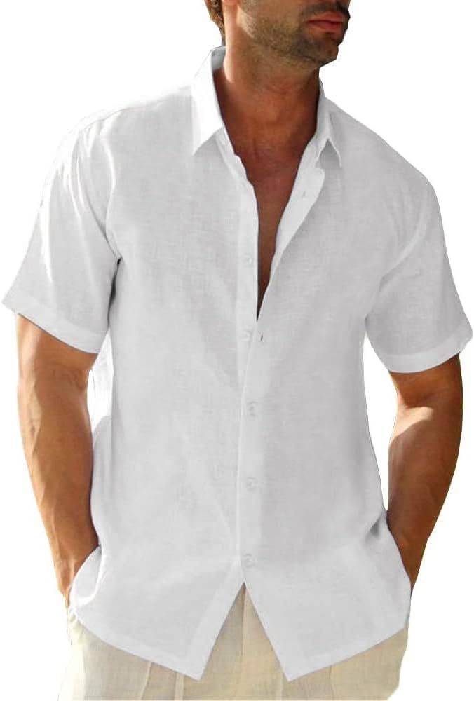 Best Mens Casual Linen Shirts, High-Quality Button Down Short Sleeve Shirts, Spe...