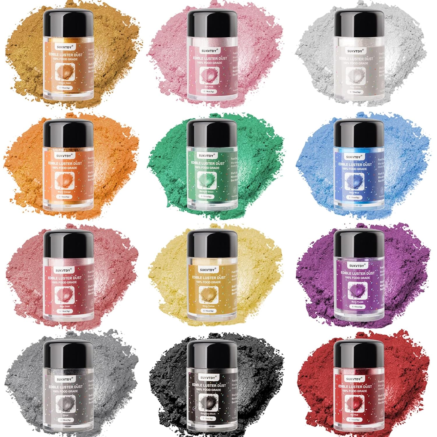 Best Luster Dust Edible Set, Special 12 Colors x 5g Food Grade Shimmer Luster Du...