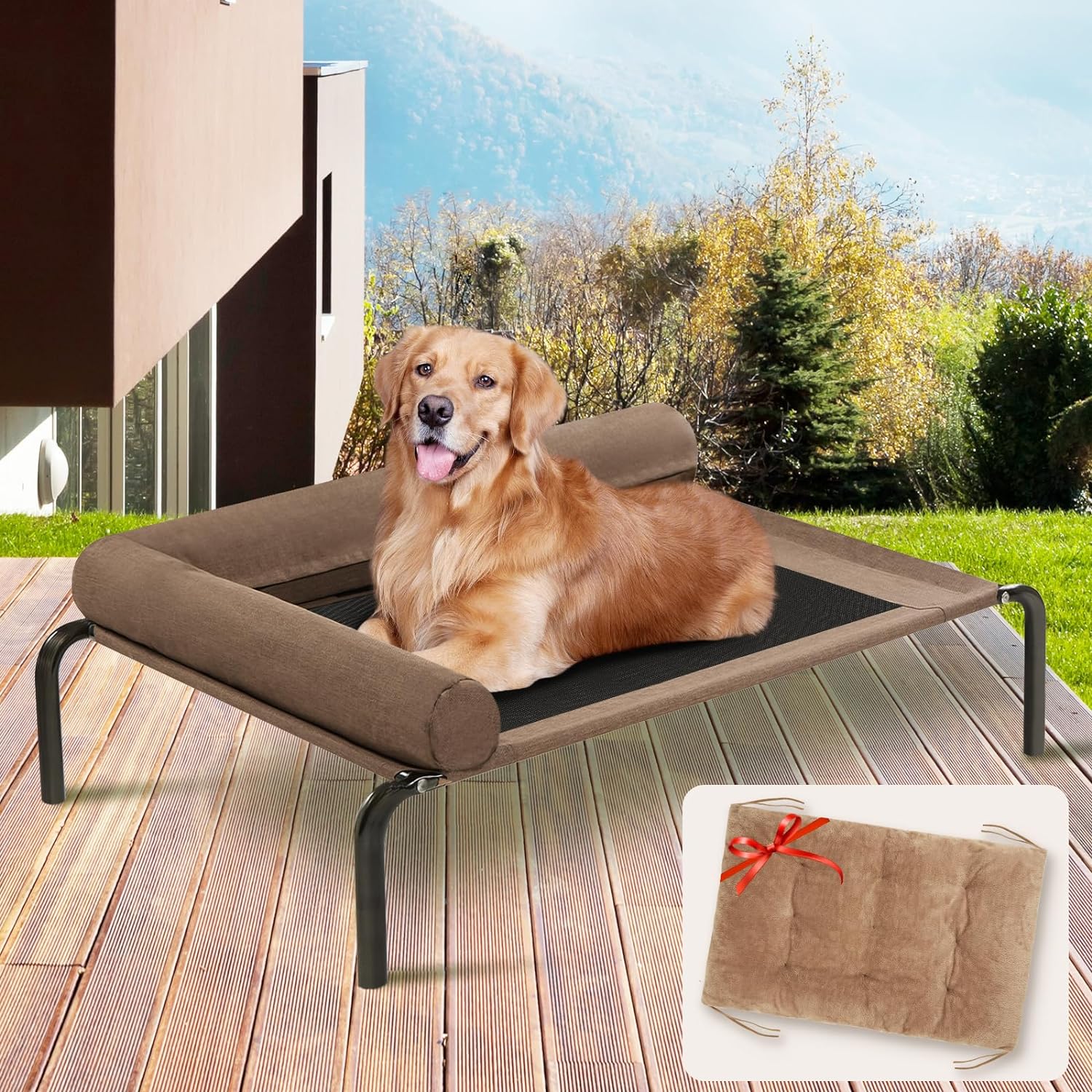 Best Elevated Dog Bed, High-Quality Raised Dog Cots Beds for Large Dogs with Bol...