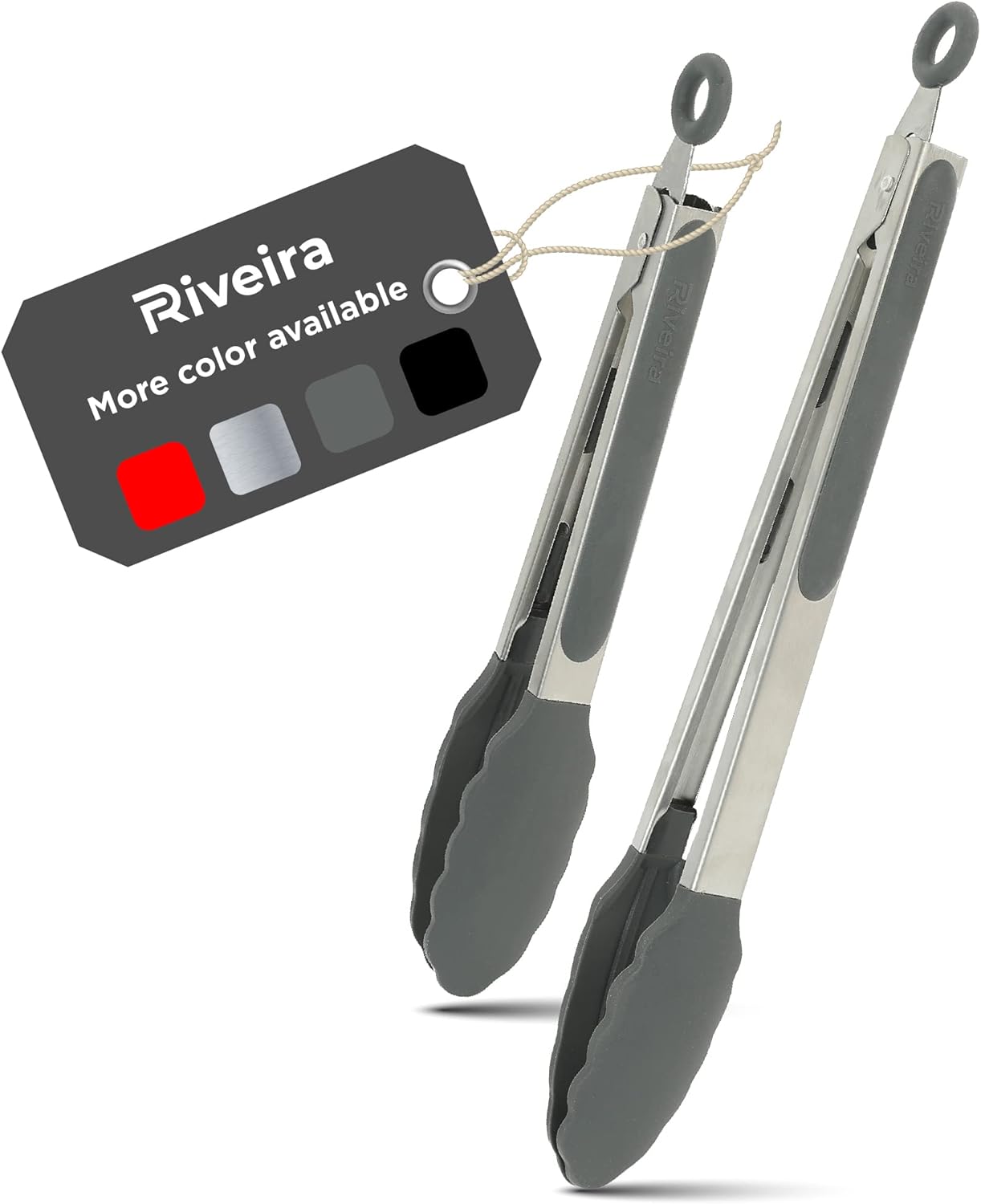 Best Riveira Grey Tongs, High-Quality Cooking Tongs with Silicone Tips, Sustaina...