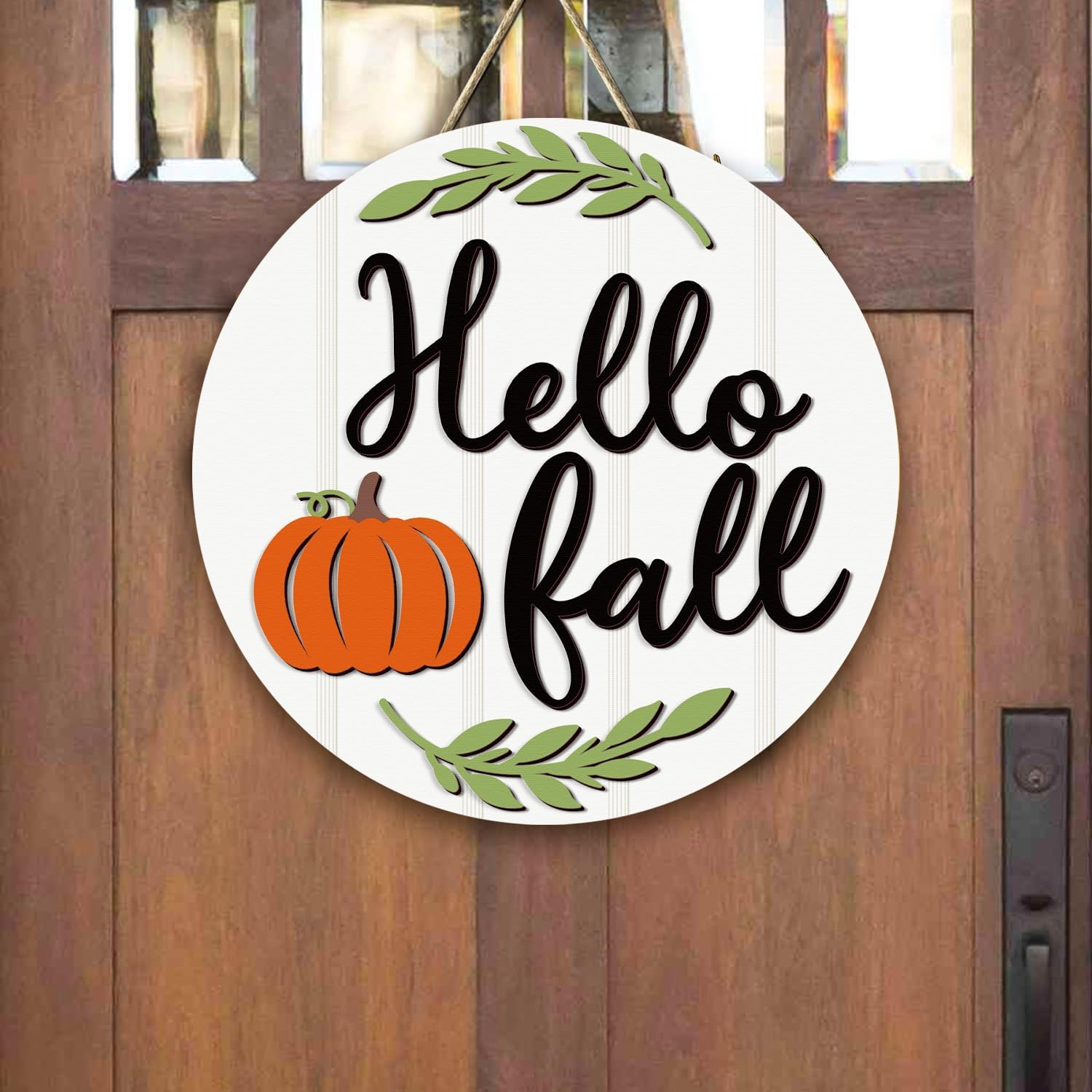 Unique Hello Fall Decorations for Home, Special Fall Door Sign Pumpkin Wreath Ha...