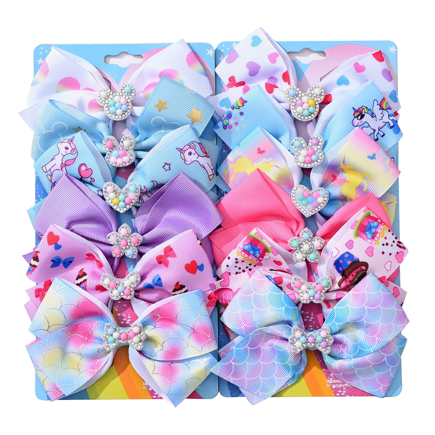 Best 12 Pcs 5 Inch Hair Bows for Girls, Special Colorful Rainbow Heart Girls Hai...