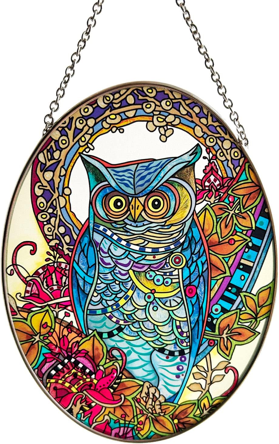 Best Owl Suncatchers for Windows, Special Double-Side Hand Painted Stained Glass...