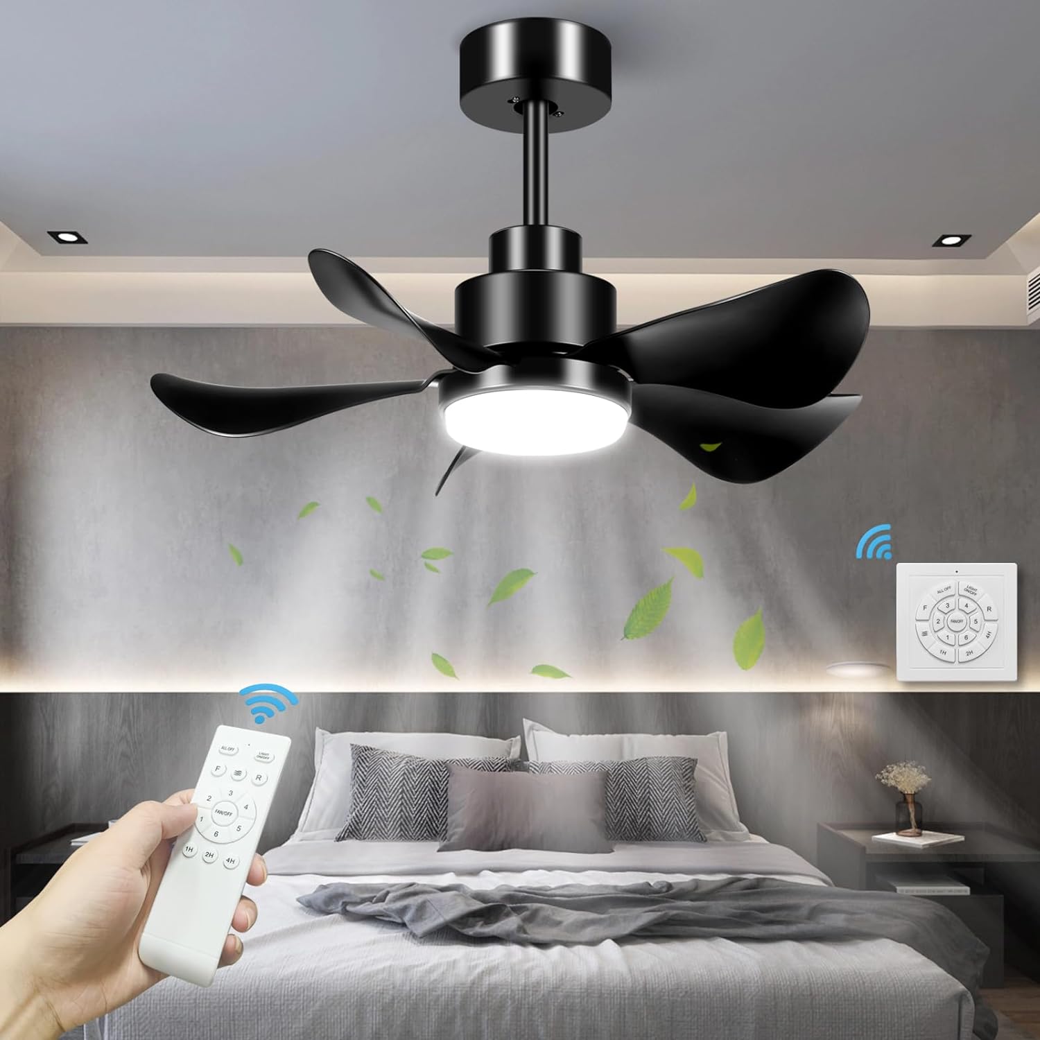 Best Black Ceiling Fan with Light, Special 30 Inch Small Ceiling Fan, Unique Cei...