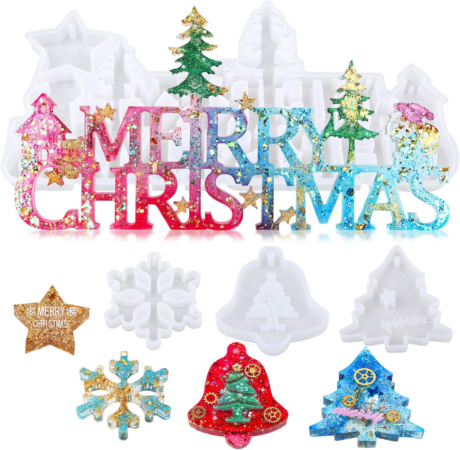 Best Mocoosy Merry Christmas Letter Resin Molds Silicone, Special Christmas Orna...