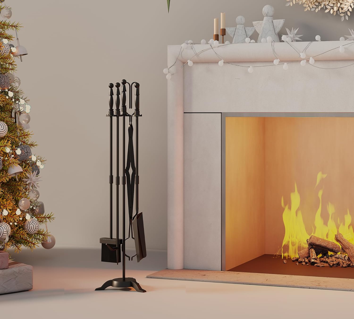 Best Fire Beauty Fireplace Tools Set, Unique 5 Pieces Wrought Iron Fire Tool Set...