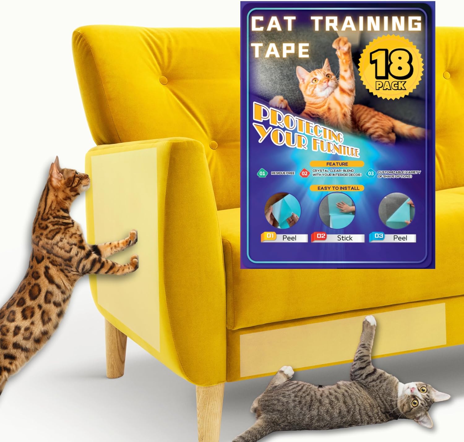 Best Cat Training Tape Set, Special 18 Pcs Double Sided Sticky Tape for Cats, In...