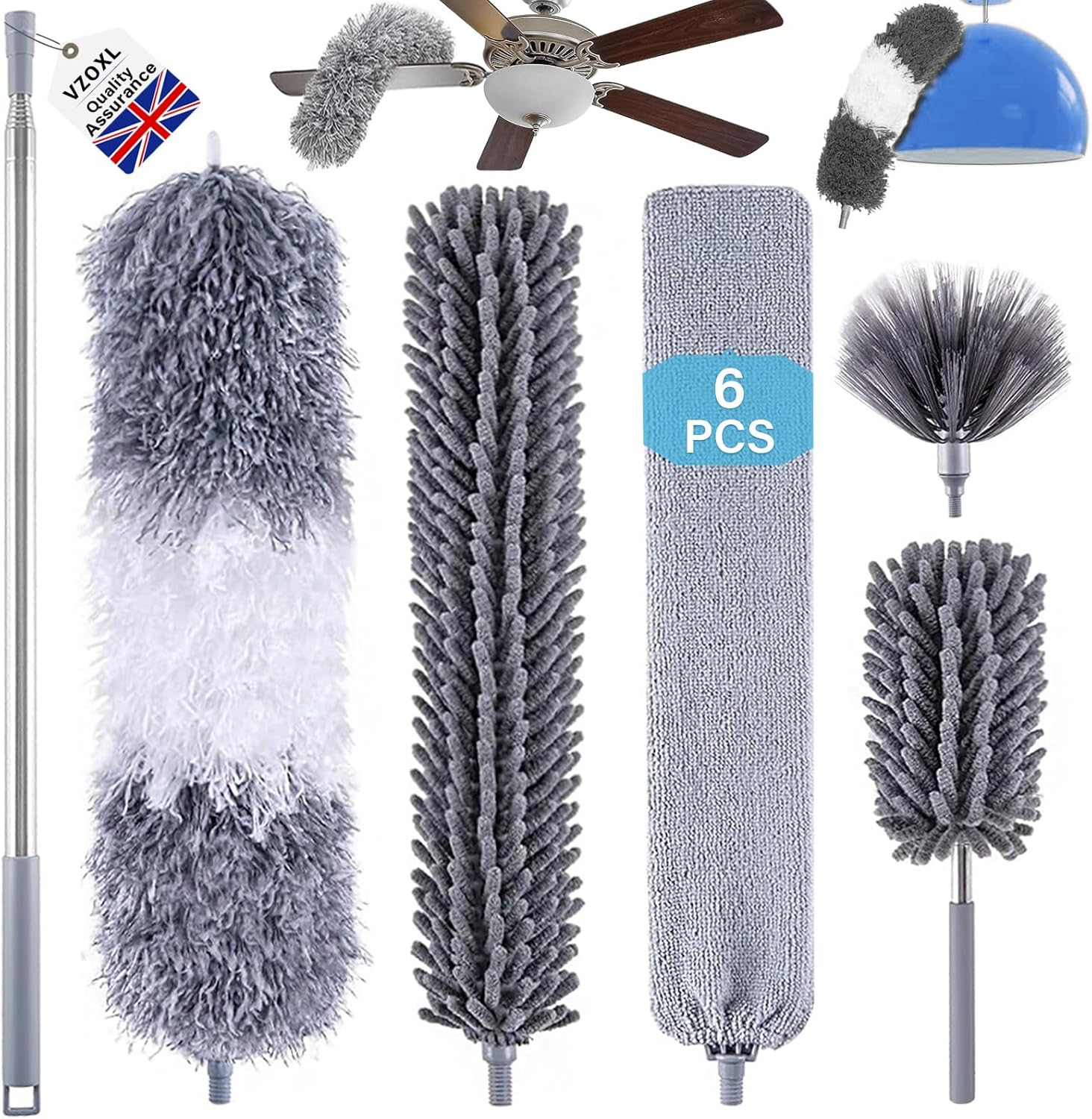 Best VZOXL Feather Duster, Premium Duster Kit for 30-100 Inch Telescopic Extensi...
