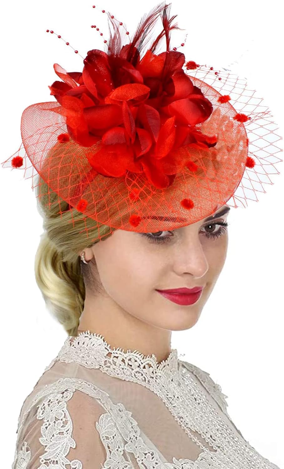 Best Women Fascinator Veil Hat, Stylish Veil Hat with Flower Feather Mesh Net, E...