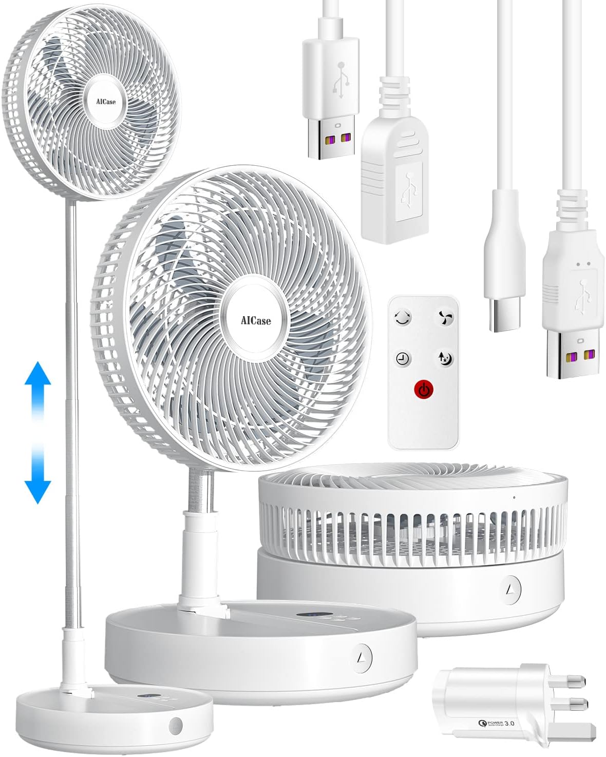 Best AICase Stand Fan, Special 12 Inch Folding Portable Fan with 7200mAh Recharg...