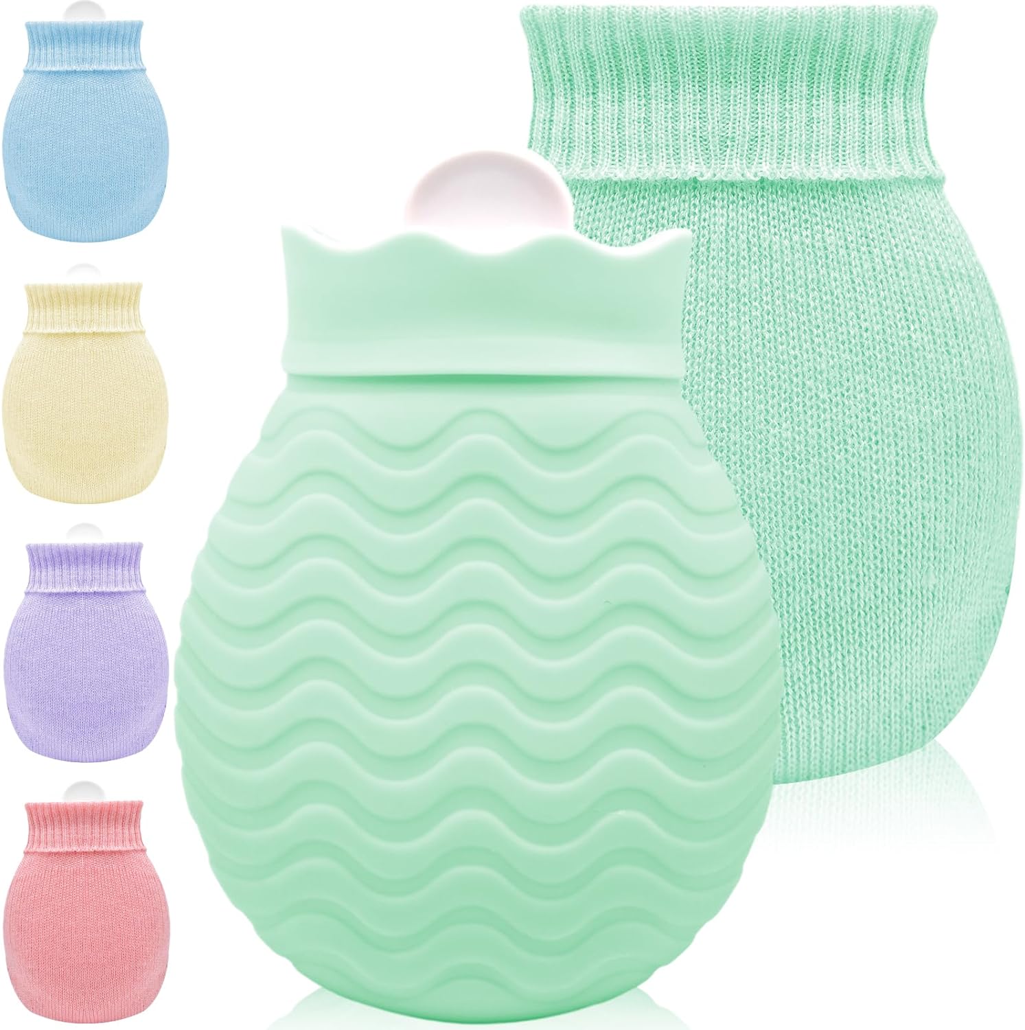 Small Hot Water Bottle with Cover - 320ml Mini Silicone Hot Water Bag for Hot an...