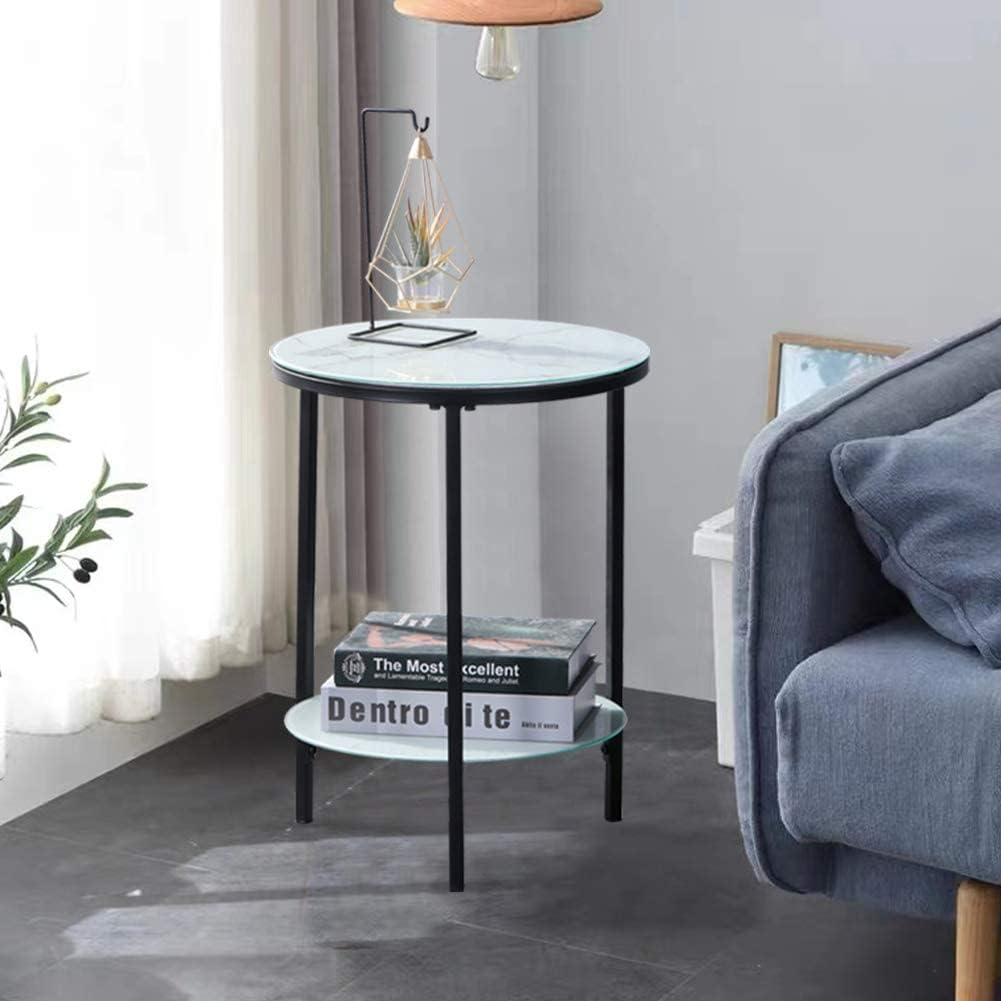 Best GOLDFAN Marble Effect Side Table, Special Small Round Coffee Table, Innovat...