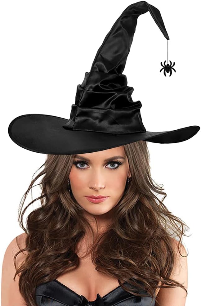 Best Halloween Witch Hat, Special Black Ruched Wizard Hat for Women and Girls, I...