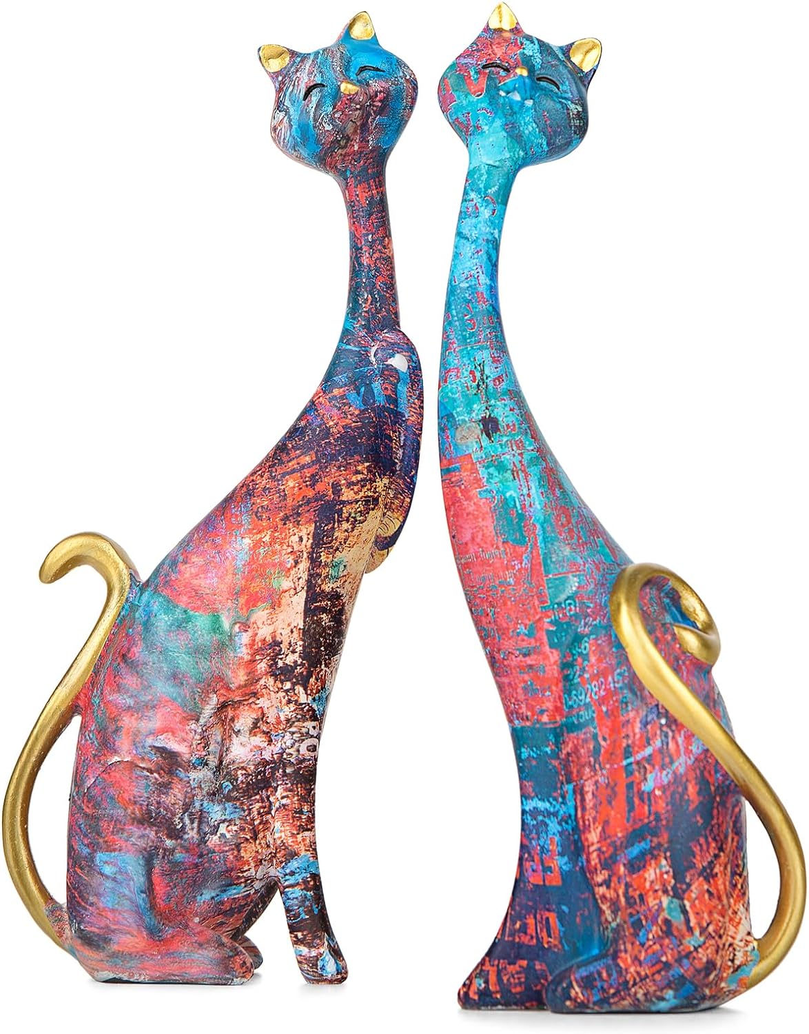 masteymoh Oil Painting Cat Statues Home Decor Set of 2, Cat Sculptures and Figur...