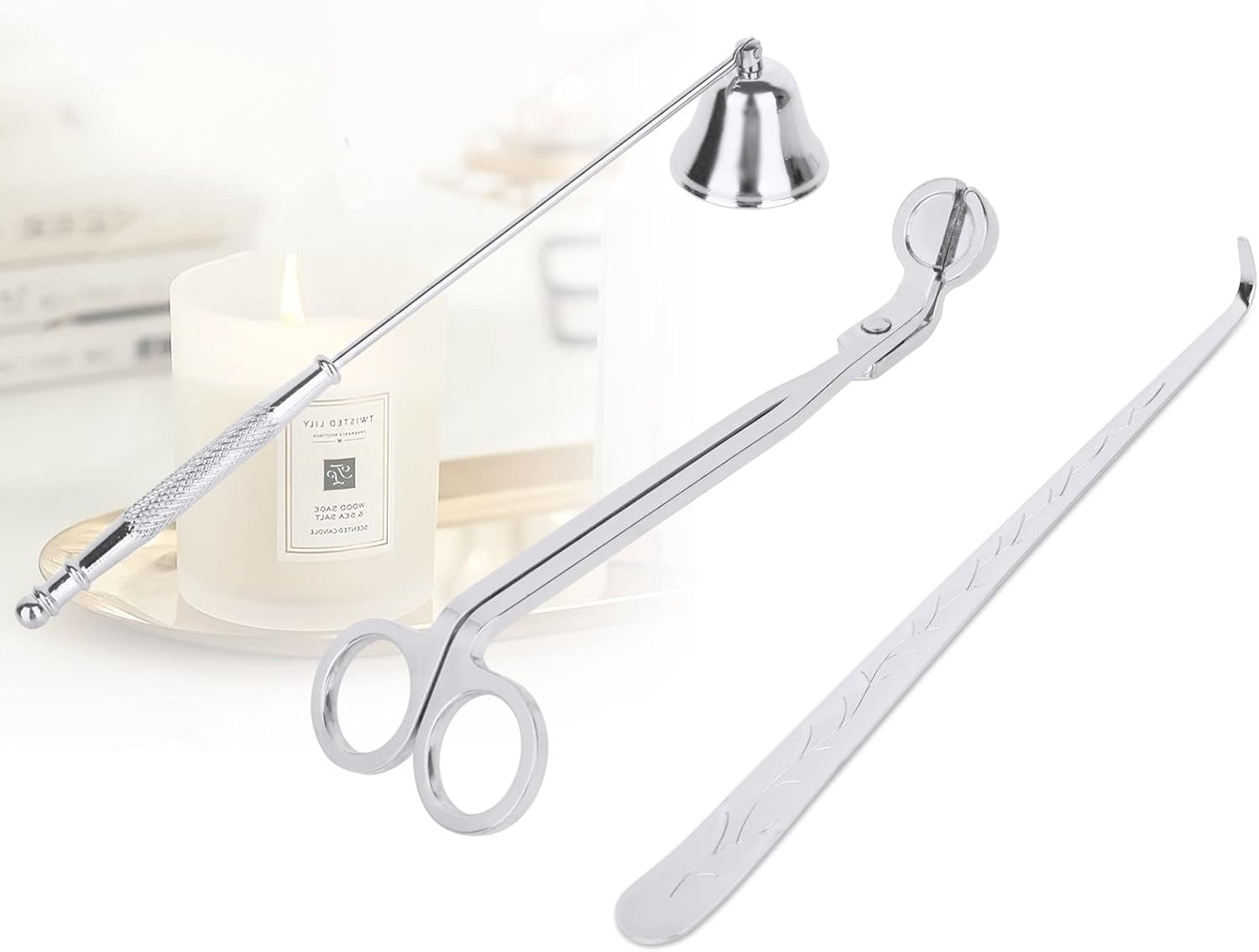 Sliver Candle Snuffer Set, 3 in 1 Candle Accessori...