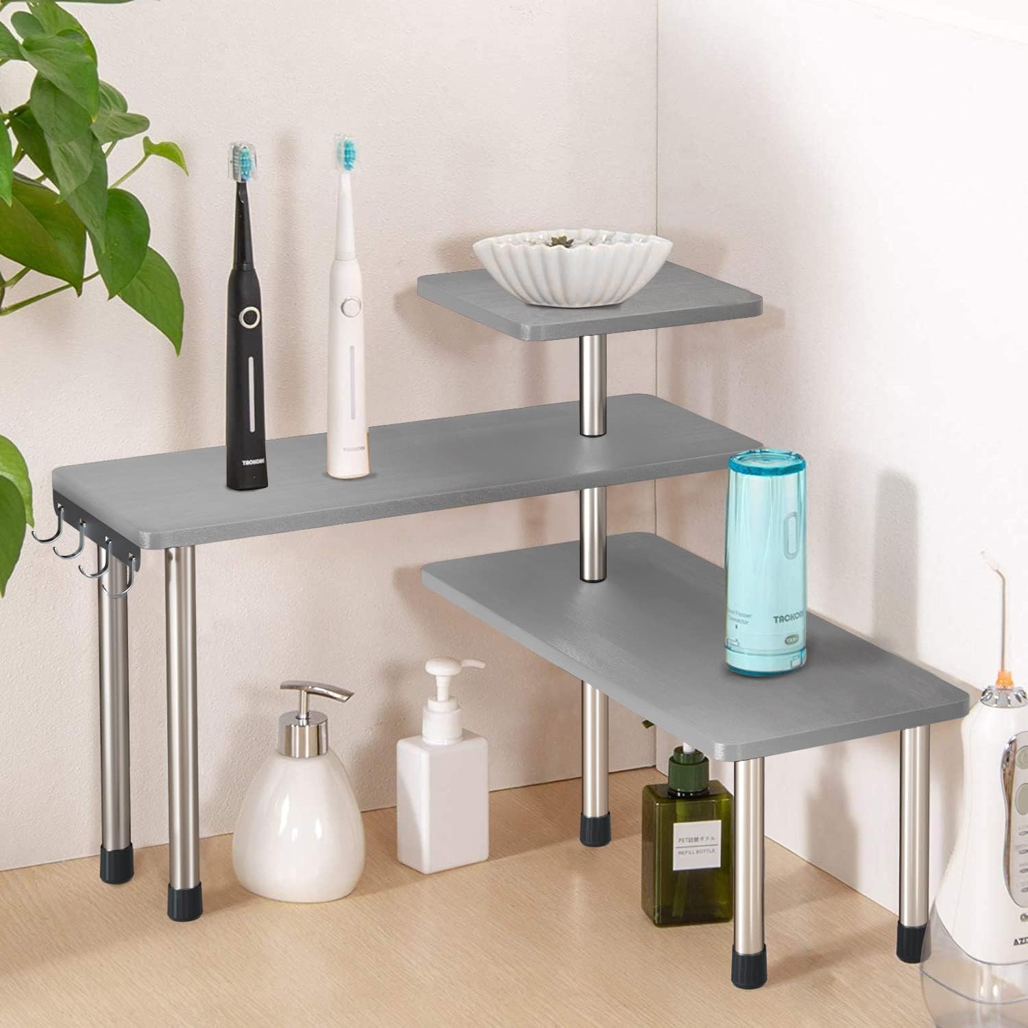 Best Jolitac 3 Tier Kitchen Corner Shelf, Special Desktop Bamboo Shelving Organi...