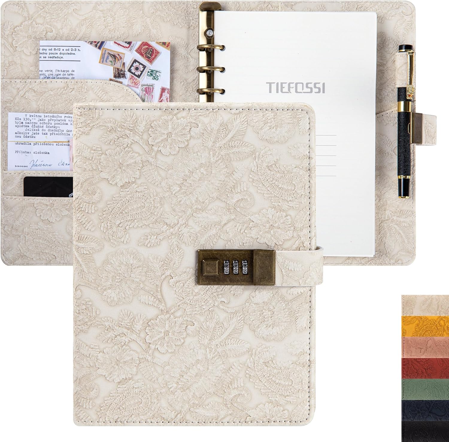Best Vintage 6 Rings Binder Journal Notebook with Lock, Special A5 Hardcover Flo...