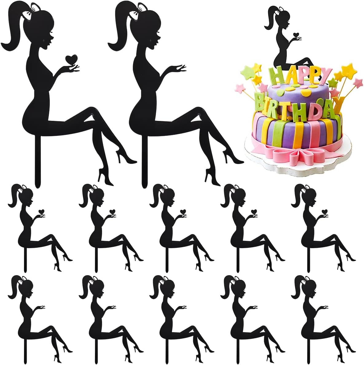 Best High Heel Girl Cake Topper, Special RoadLoo 12 Piece Silhouette Cake Topper...