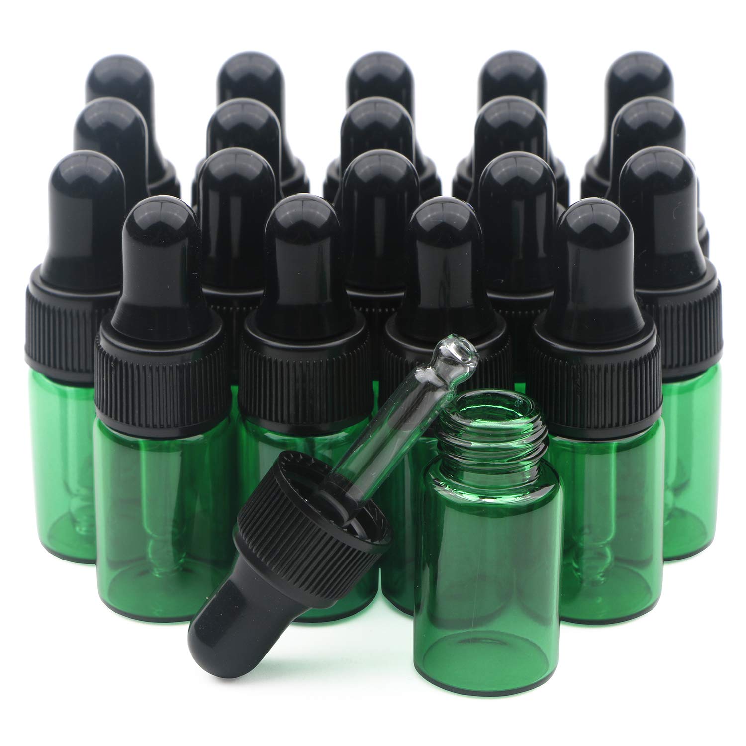 Best Unxuey 20 Pack Green Glass Dropper Bottles, Special 3ml Dropper Bottles wit...