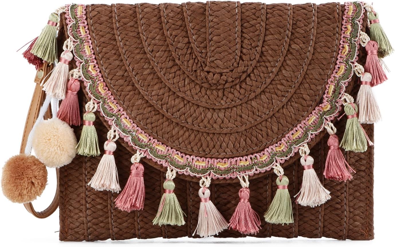 Best EVEOUT Women Straw Clutch Handbag, Special Women Cross-Body Shoulder Bag wi...