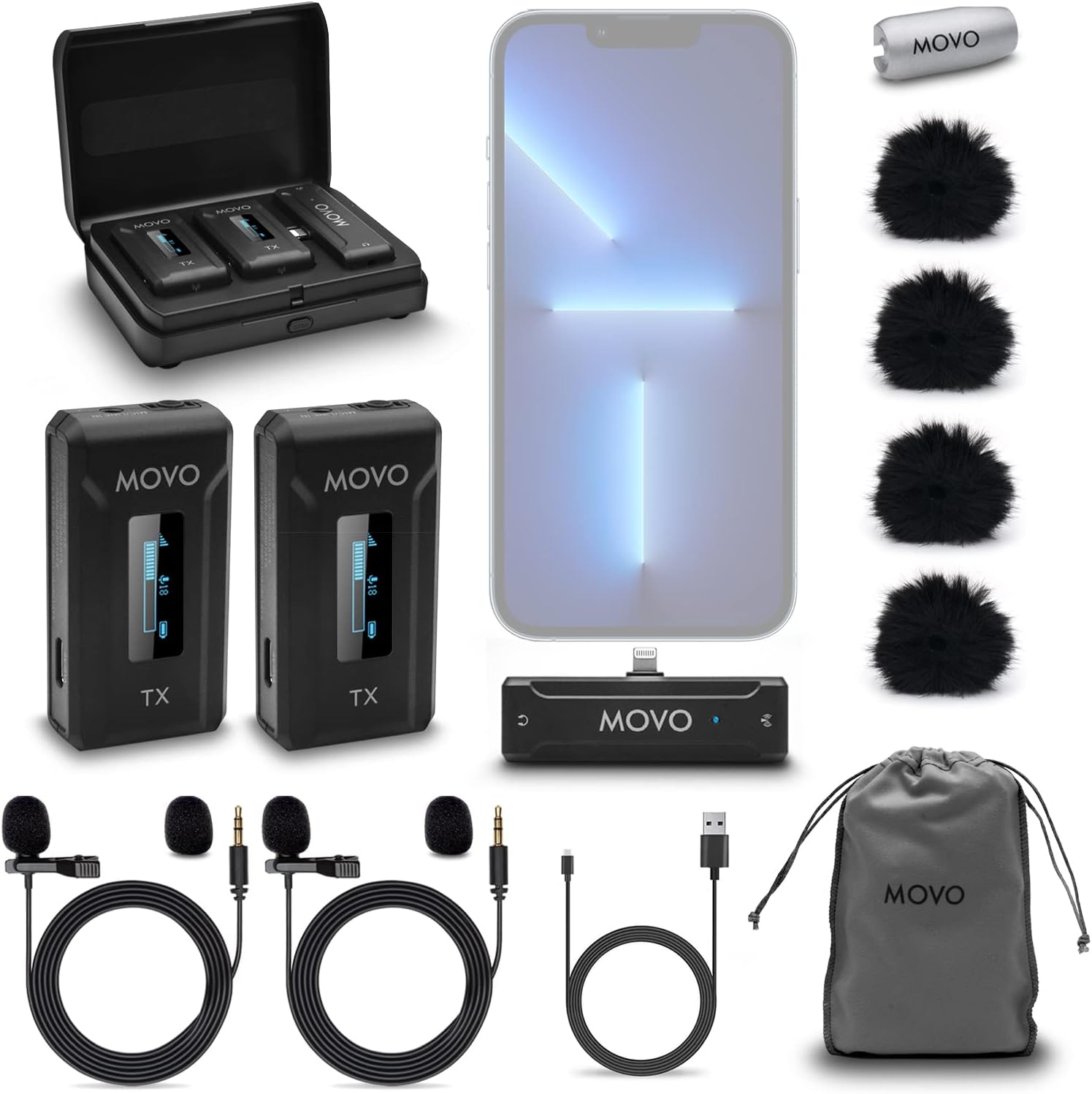 Best Movo WMX-2-L-DUO Dual Wireless Lavalier Microphone, Special iPhone Micropho...