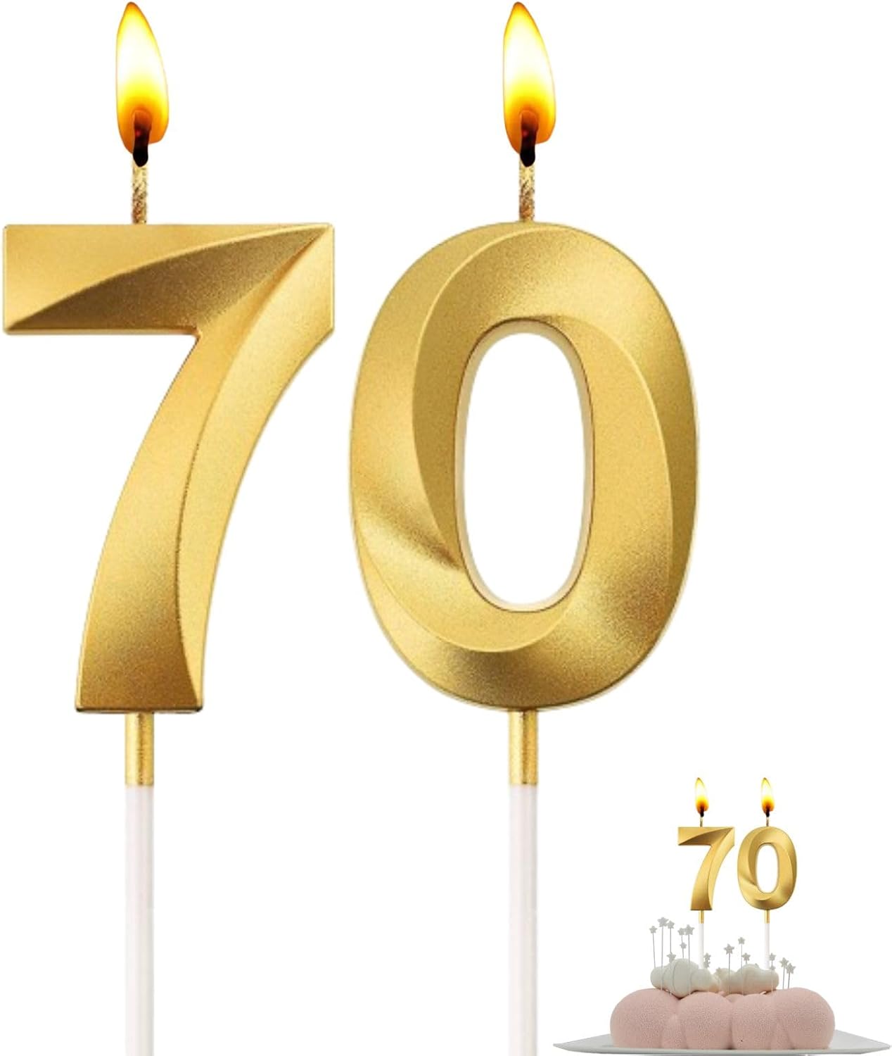 Best QEEYON Birthday Candles, Special 2 inch Gold Glitter Number Candles, Innova...